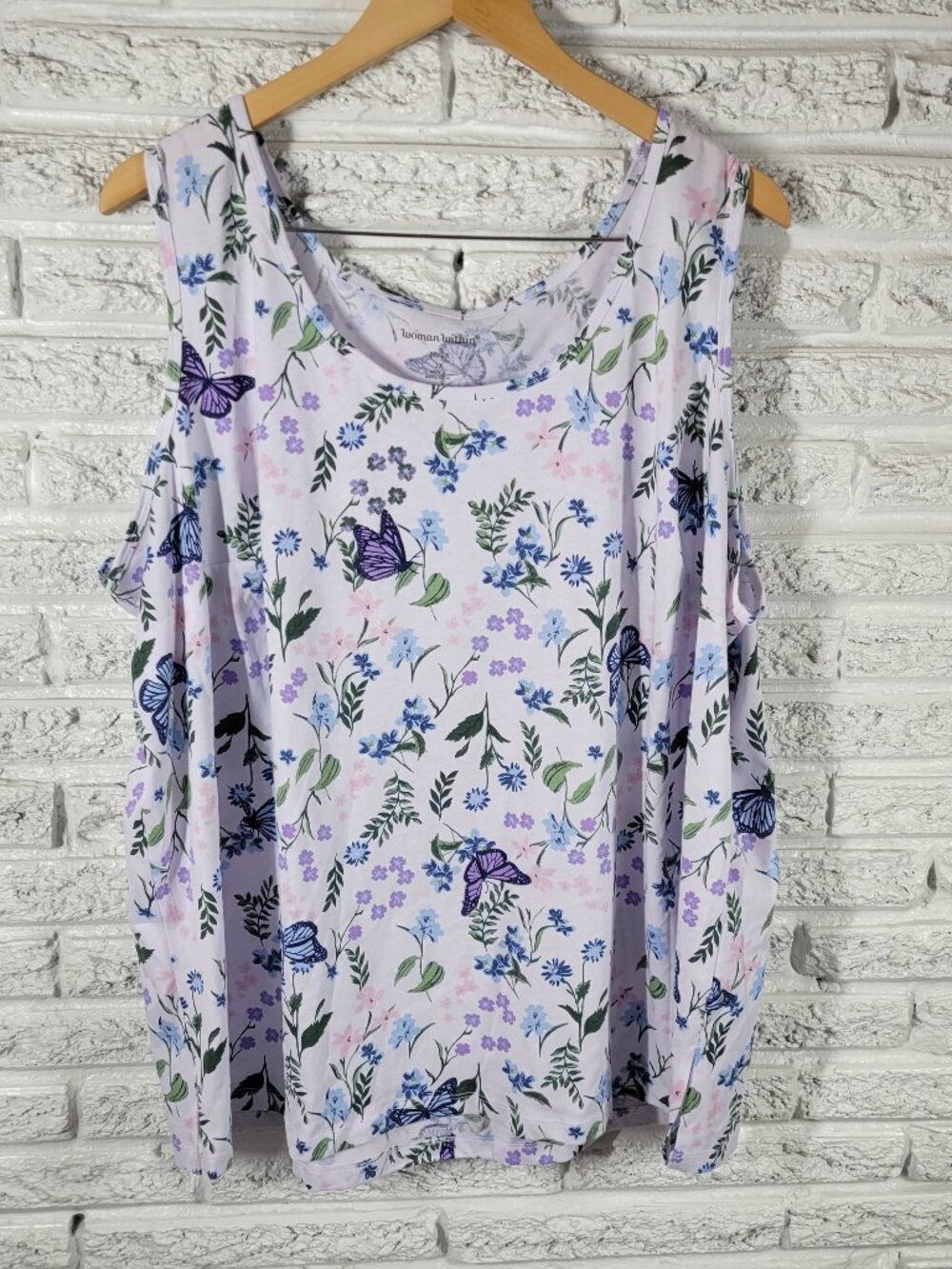 Woman Within Womens Tank Top 2X Floral Butterfly Blouse Sleeveless FLO262E